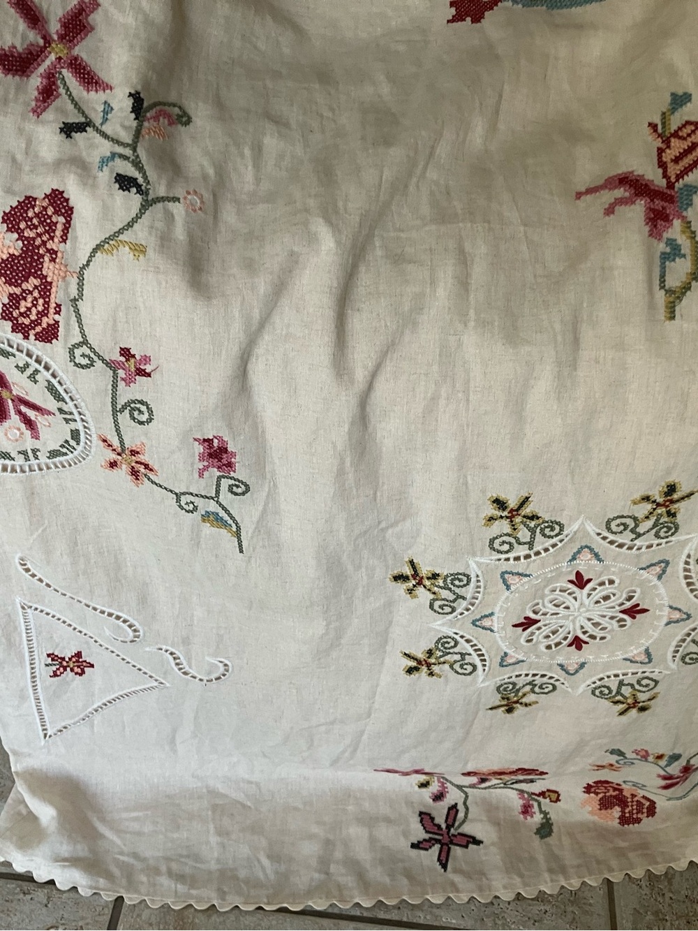 Magaschoni Linen Viscose Cream Embroidered Maxi Dress with Floral Motif NWT L - Picture 11 of 15